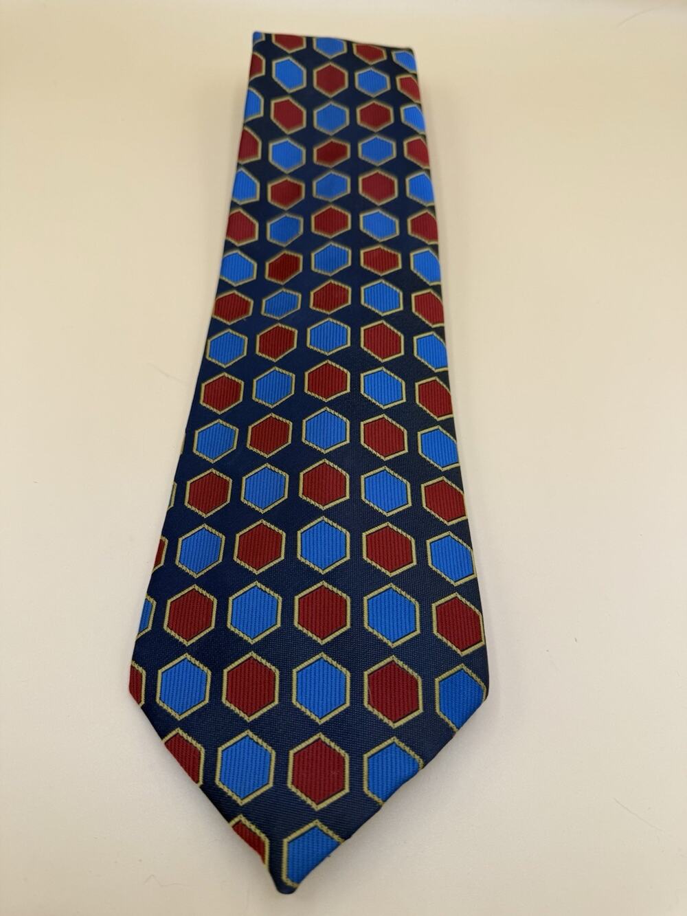 Vintage Chadwick by Wembley Tie Navy Red Blue Hexagon Geometric Necktie